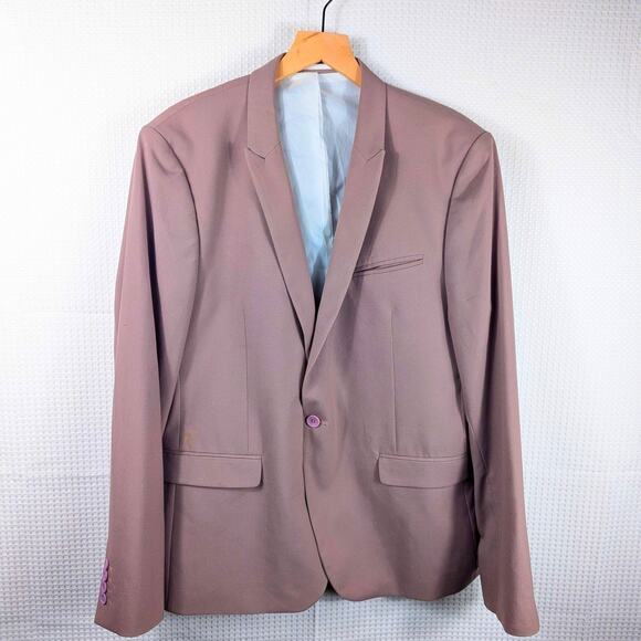 ASOS 46R Blazer Mens Taupe Mauve Slim Fit Stretch One Button Suit Jacket - Picture 2 of 10